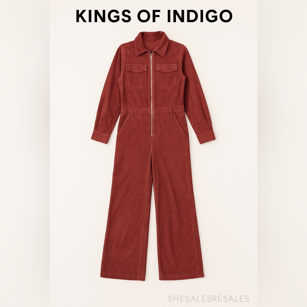Kings of Indigo Wide Leg Coveralls Rust Corduroy Organic Cotton Blend Jumpsuit M
